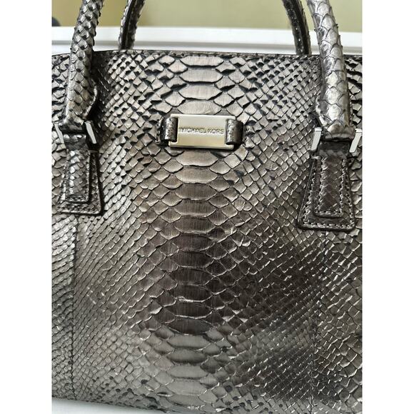 Michael Kors Runway Collection Gia Satchel Python Handbag Purse - Anthracite - Picture 8 of 13